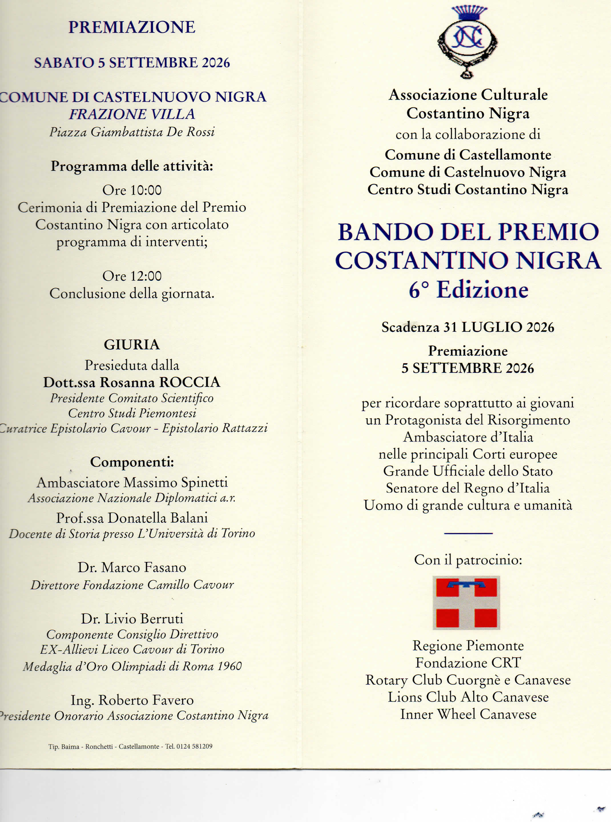 Bando Premio Nigra fronte